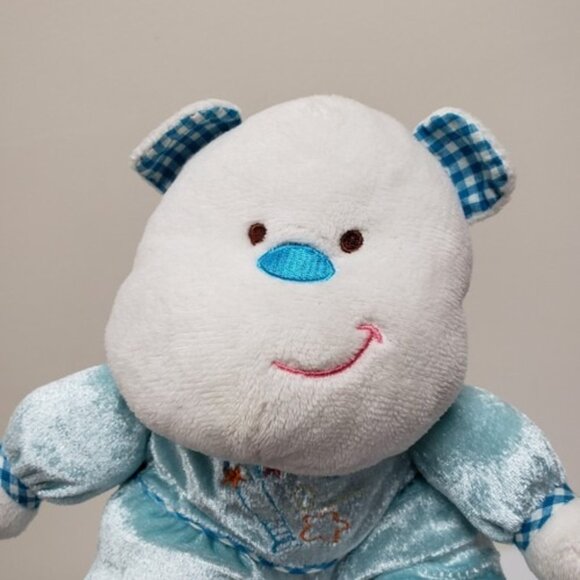 Hugfun 11" Blue White Baseball Teddy Bear Baby Rattle Stuffed Animal Plush - Picture 6 of 6